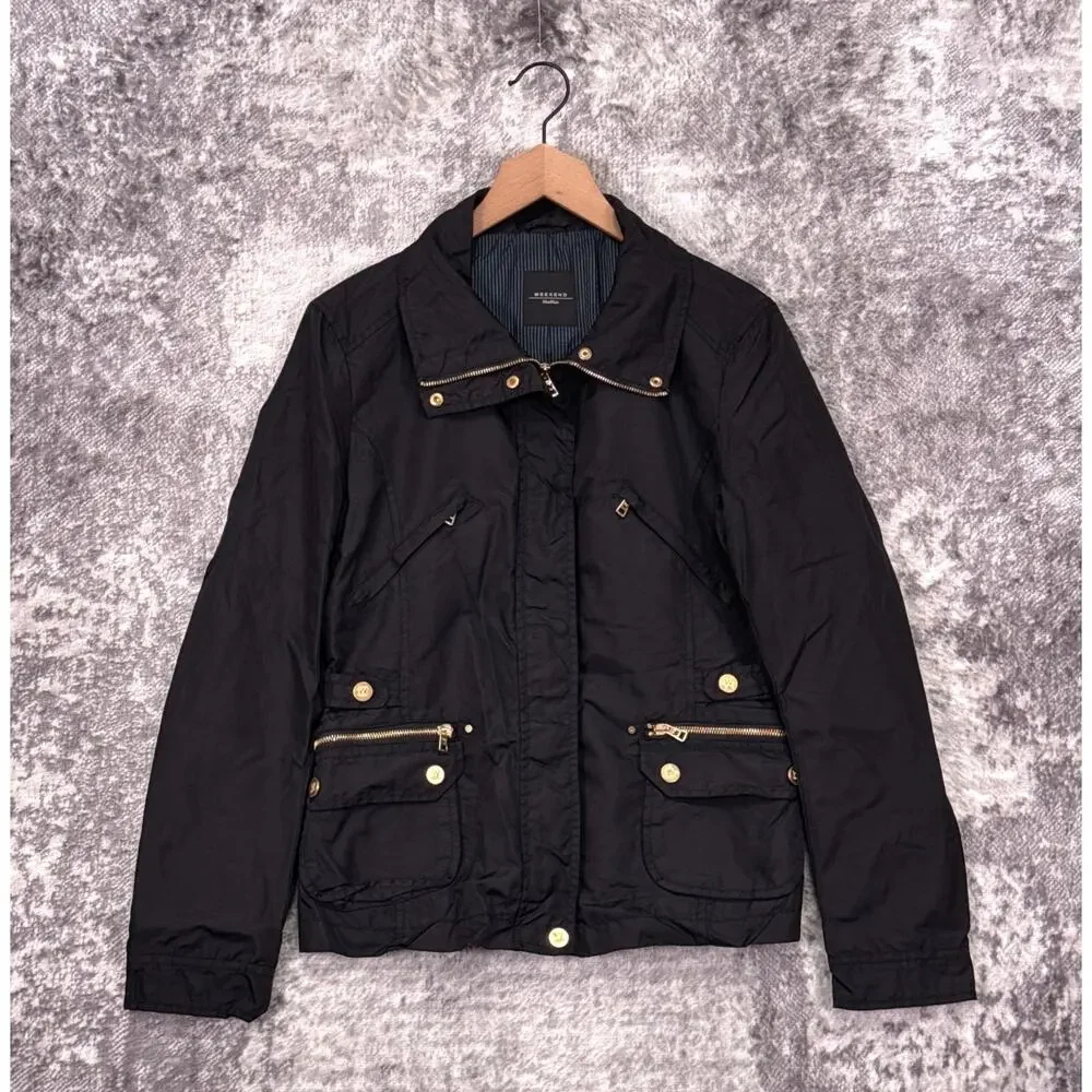 Max Mara Jacket 8 Womens Black Full Zip Nylon Utility Field Hunting